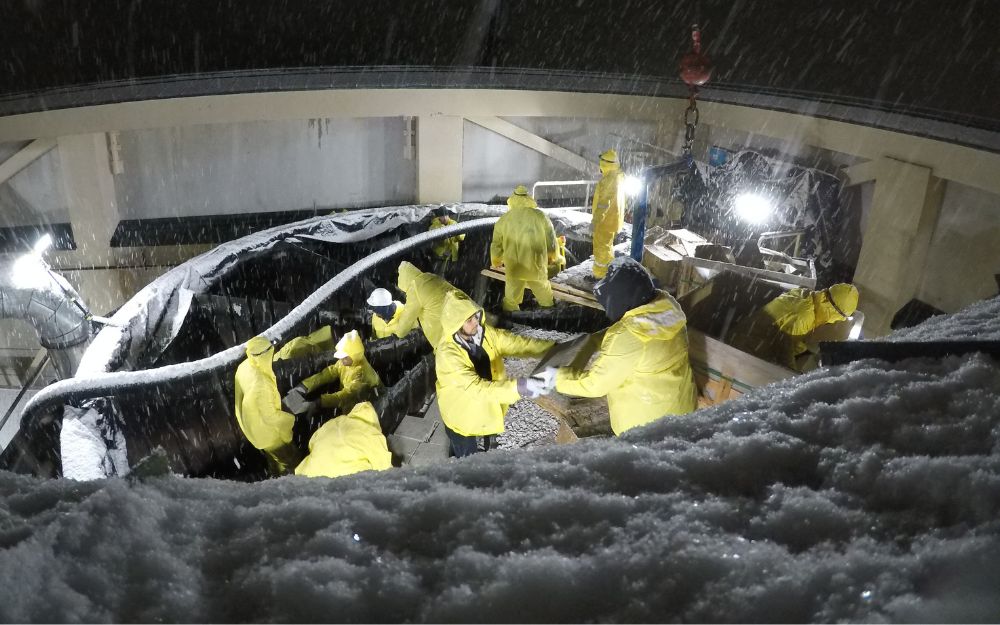 Field technicians changing RTO media in snow