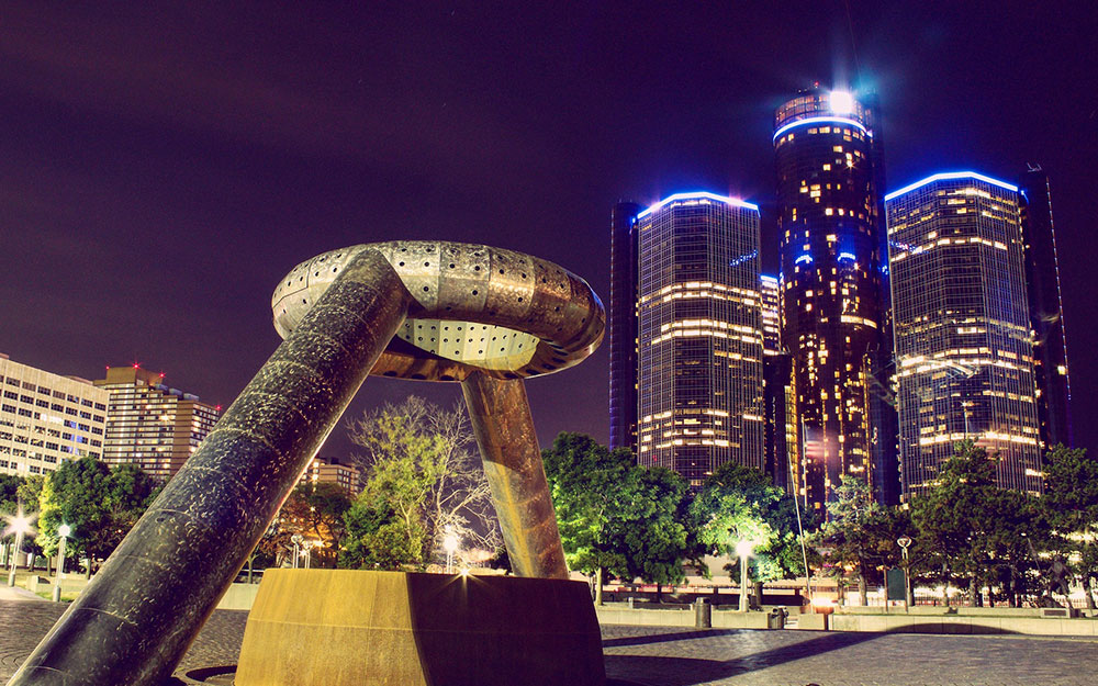 Detroit skyline at night