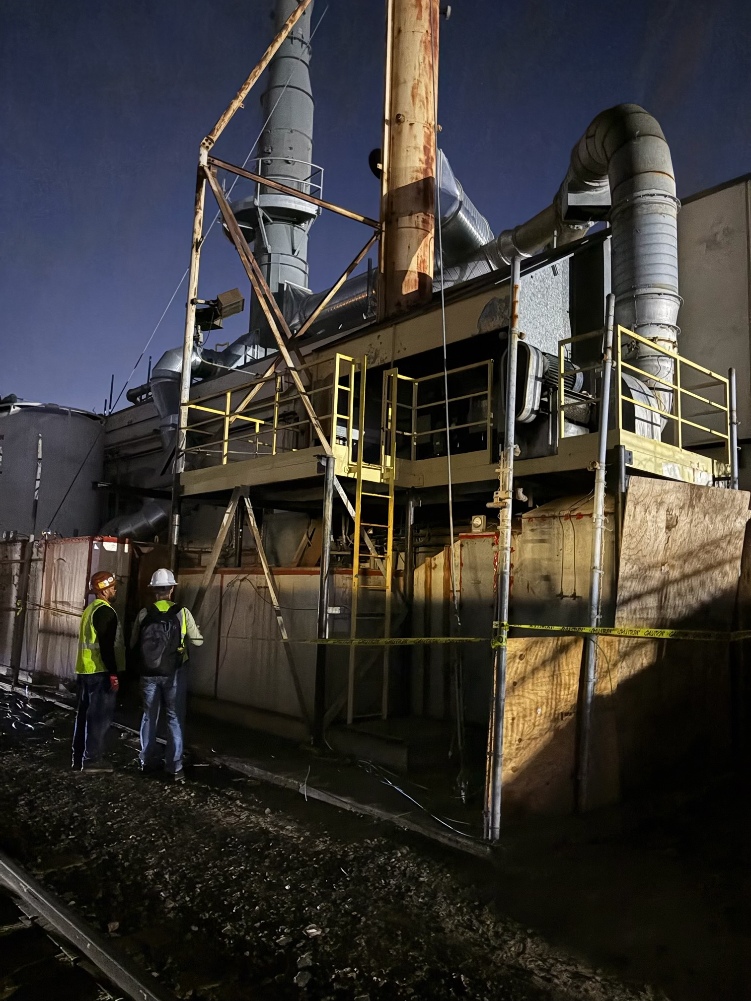 Early morning project start on Field Techs working early on RTO Heat Exchangers
